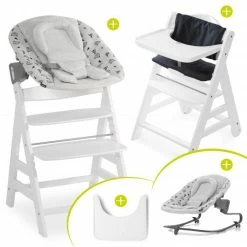 Hot Sale 🌟 Hauck Beta Plus White Newborn Set - 5-tlg. Hochstuhl + Aufsatz & Wippe Premium, Essbrett, Sitzkissen - Nordic Grey 🛒