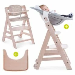 Flash Sale ❤️ Hauck Beta Plus Whitewashed Newborn Set - 5-piece High Chair + Newborn Insert & Rocker Stretch Grey + Dining Board + Seat Cushion 🔥