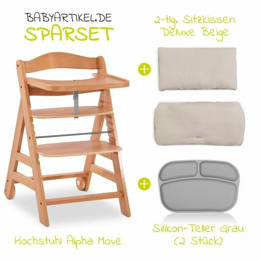 Outlet 😍 Hauck Hochstuhl Alpha Move Natur - im Sparset inkl. Essbrett, Sitzkissen Deluxe Beige und 2x Silikonteller 🛒 2 Outlet 😍 Hauck Hochstuhl Alpha Move Natur - im Sparset inkl. Essbrett, Sitzkissen Deluxe Beige und 2x Silikonteller 🛒 - Image 2