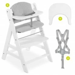 Best Pirce β Hauck Hochstuhl Alpha Plus Weiss - im Sparset inkl. Essbrett Click Tray und Sitzkissen Waffle Pique Grey β