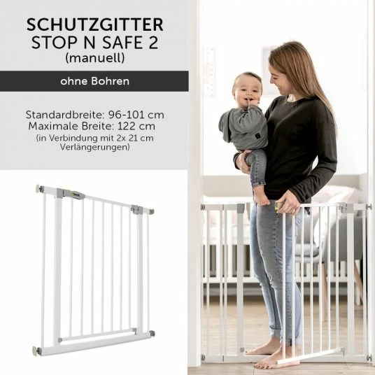 Discount ❤️ Hauck Treppenschutzgitter Stop N Safe 2 (96 bis 101 cm) + 21 cm Verlängerung - ohne Bohren - White 🔔 2 Discount ❤️ Hauck Treppenschutzgitter Stop N Safe 2 (96 bis 101 cm) + 21 cm Verlängerung - ohne Bohren - White 🔔 - Image 2