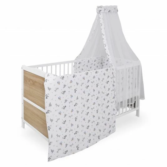 Best Sale 🛒 Jonka Babybett-Komplett-Set Max inkl. Bettwäsche, Himmel, Nestchen & Matratze 70 x 140 cm - Spielparty - Weiß Eiche ⭐ 1 Best Sale 🛒 Jonka Babybett-Komplett-Set Max inkl. Bettwäsche, Himmel, Nestchen & Matratze 70 x 140 cm - Spielparty - Weiß Eiche ⭐