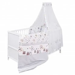 Best reviews of 🎉 Jonka Babybett-Komplett-Set Mona inkl. Bettwäsche, Himmel, Nestchen & Matratze 70 x 140 cm - Eulenpaar - Weiß 👍