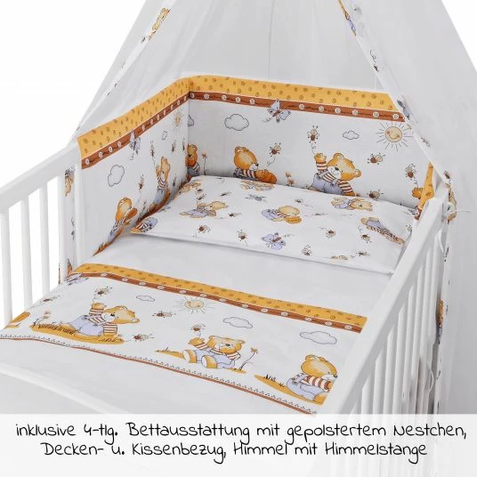 Wholesale ⭐ Jonka Babybett-Komplett-Set Mona inkl. Bettwäsche, Himmel, Nestchen & Matratze 70 x 140 cm - Honigbär - Weiß 👏 4 Wholesale ⭐ Jonka Babybett-Komplett-Set Mona inkl. Bettwäsche, Himmel, Nestchen & Matratze 70 x 140 cm - Honigbär - Weiß 👏 - Image 4