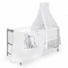 Best Pirce 🔥 Jonka Babybett-Komplett-Set Moritz inkl. Bettwäsche, Himmel, Nestchen & Matratze 70 x 140 cm 70 x 140 cm - BW Dumbo - Weiß Grau ⭐