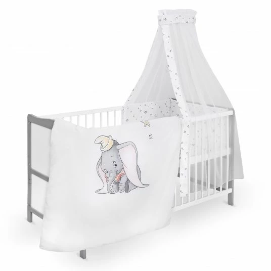 Best Pirce 🔥 Jonka Babybett-Komplett-Set Moritz inkl. Bettwäsche, Himmel, Nestchen & Matratze 70 x 140 cm 70 x 140 cm - BW Dumbo - Weiß Grau ⭐ 1 Best Pirce 🔥 Jonka Babybett-Komplett-Set Moritz inkl. Bettwäsche, Himmel, Nestchen & Matratze 70 x 140 cm 70 x 140 cm - BW Dumbo - Weiß Grau ⭐