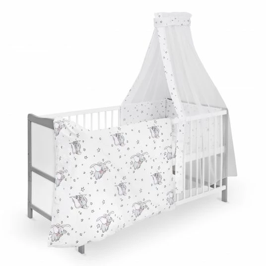 Best Pirce 🔥 Jonka Babybett-Komplett-Set Moritz inkl. Bettwäsche, Himmel, Nestchen & Matratze 70 x 140 cm 70 x 140 cm - BW Dumbo - Weiß Grau ⭐ 2 Best Pirce 🔥 Jonka Babybett-Komplett-Set Moritz inkl. Bettwäsche, Himmel, Nestchen & Matratze 70 x 140 cm 70 x 140 cm - BW Dumbo - Weiß Grau ⭐ - Image 2