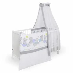 Wholesale 💯 Jonka Babybett-Komplett-Set Sina inkl. Bettwäsche, Himmel, Nestchen & Matratze 70 x 140 cm 60 x 120 cm - Kuschelbär - Weiß 🔥