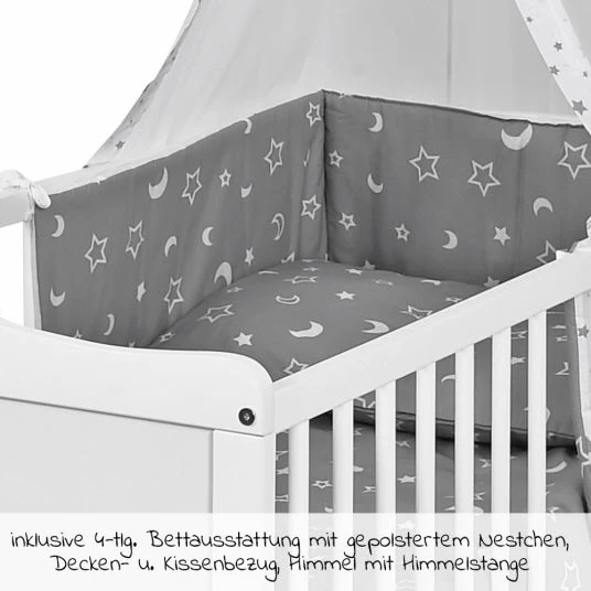 Best Pirce ⭐ Jonka Babybett-Komplett-Set Sina inkl. Bettwäsche, Himmel, Nestchen & Matratze 70 x 140 cm 60 x 120 cm - Luna - Weiß 🌟 3 Best Pirce ⭐ Jonka Babybett-Komplett-Set Sina inkl. Bettwäsche, Himmel, Nestchen & Matratze 70 x 140 cm 60 x 120 cm - Luna - Weiß 🌟 - Image 3