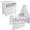 Best Pirce ✔️ Jonka Kinderzimmer Sparset Mona mit Bett, Wickelkommode, Bettwäsche, Himmel,Nestchen, Matratze 70x140 cm - Kuschelbären - Weiß - Collection 2022 🛒