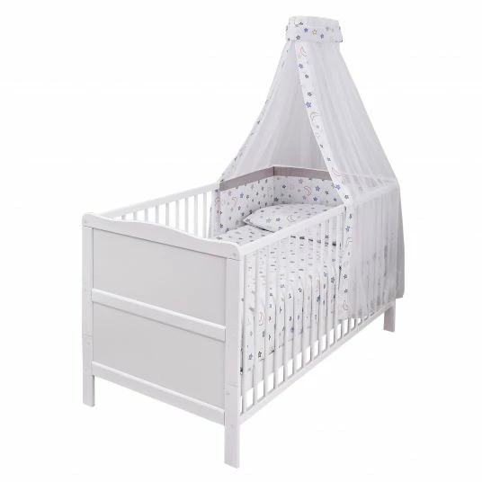 Outlet 😀 Jonka Kinderzimmer Sparset Mona mit Bett, Wickelkommode, Bettwäsche, Himmel, Nestchen, Matratze 70x140 cm - Nachthimmel - Weiß - Collection 2022 ✨ 6 Outlet 😀 Jonka Kinderzimmer Sparset Mona mit Bett, Wickelkommode, Bettwäsche, Himmel, Nestchen, Matratze 70x140 cm - Nachthimmel - Weiß - Collection 2022 ✨ - Image 6