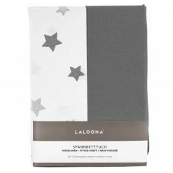 Brand new 💯 LaLoona 2er Pack Spannbettuch für Kinderbett 60 x 120 / 70 x 140 cm - Sterne - Hellgrau 🎁