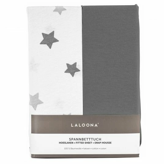 Brand new 💯 LaLoona 2er Pack Spannbettuch für Kinderbett 60 x 120 / 70 x 140 cm - Sterne - Hellgrau 🎁 1 Brand new 💯 LaLoona 2er Pack Spannbettuch für Kinderbett 60 x 120 / 70 x 140 cm - Sterne - Hellgrau 🎁