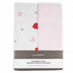 Outlet 👍 LaLoona 2er Pack Spannbettuch für Kinderbett 60 x 120 / 70 x 140 cm - Herzen - Rosa 😀