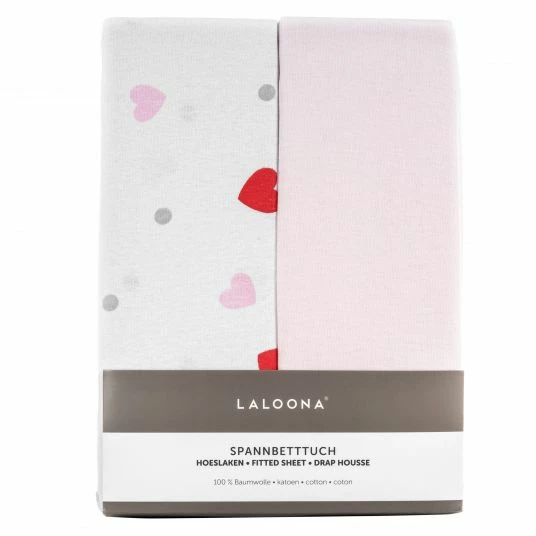 Outlet 👍 LaLoona 2er Pack Spannbettuch für Kinderbett 60 x 120 / 70 x 140 cm - Herzen - Rosa 😀 1 Outlet 👍 LaLoona 2er Pack Spannbettuch für Kinderbett 60 x 120 / 70 x 140 cm - Herzen - Rosa 😀
