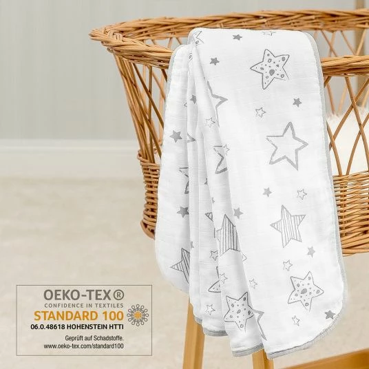 Cheap 𧨠Makian Cuddly blanket gauze 4-ply 120 x 120 cm - Crazy Stars - Grey White π 4 Cheap 𧨠Makian Cuddly blanket gauze 4-ply 120 x 120 cm - Crazy Stars - Grey White π - Image 4