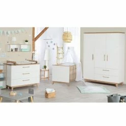 Outlet 🛒 Roba Kinderzimmer Carina mit 3-türigem Schrank, Bett, breiter Wickelkommode - Weiß 😉