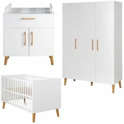 Coupon 🎉 Roba Kinderzimmer Mick mit 3-türigem Schrank, Bett, breiter Wickelkommode - Weiß 👏