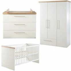Coupon 👍 Roba Kinderzimmer Nele mit 3-türigem Schrank, Bett, breiter Wickelkommode - Weiß 🌟