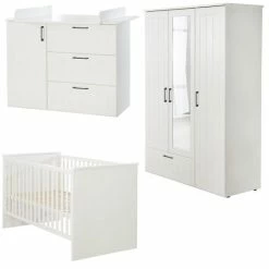 Promo 🛒 Roba Kinderzimmer Sylt Baby mit 3-türigem Schrank, Bett, breiter Wickelkommode - Weiß 🎁