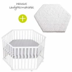 Best Pirce 🔥 Roba Laufgitter 6-eckig Weiß - 3-fach höhenverstellbar & Laufgittermatratze - Roba Style - Grau 🤩