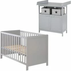 Cheapest 😀 Roba Sparset Kinderzimmer Hamburg mit Bett, Wickelkommode & 2 Canvas Boxen - Taupe 😉