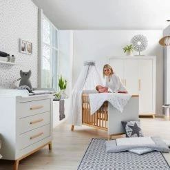 Best Pirce 😉 Schardt Kinderzimmer Miami White 16-tlg. mit 3-türigem Schrank inkl. Textilkollektion Sternchen Grau - ✨