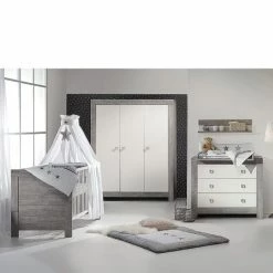Flash Sale ⭐ Schardt Children's room Nordic Driftwood 15-pcs. with 3-door wardrobe incl. textile collection Star Grey 💯